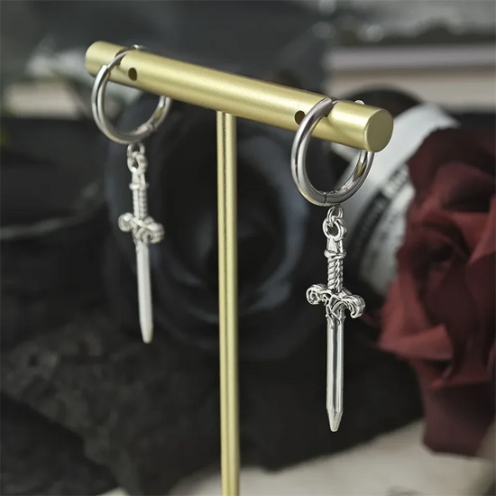 Gothic Vintage Sword Earrings For Women Man Fashion Cool Punk Rock Party Jewelry Accessories Gift Fantasy Cross Sword Ear Hooks