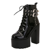 14CM Ankle Knight Boots High Heels Shoes For Nightclub Thick Heel Platform Boots Cool Black Punk Girls Footwear High Quality