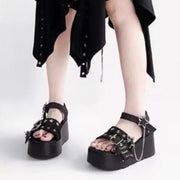 Women Fashion Buckle Platform Sandals Thick Bottom Wedge Heel Sandals Chain Decor Gothic Summer Shoes Women Sandalias De Mujer