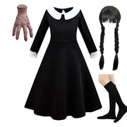Gothic Black Dress Halloween Costume for Girls 2025 Party Ball Gown Children Cosplay Adams Family Vestido