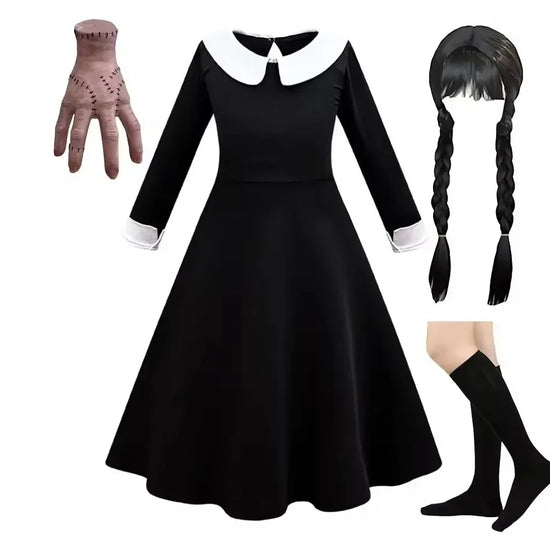 Gothic Black Dress Halloween Costume for Girls 2025 Party Ball Gown Children Cosplay Adams Family Vestido