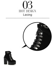 Lace Up Women Boots Platform Buckle Boot Winter Shoes Thick Heel Autmn Boots With Zipper Ankle Strap Black Suede Gothic