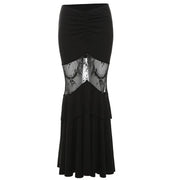 Gothic Mermaid Trumpet Skirt for Women Darkwear Sexy Hollow Out High Waist Slim Fit Fishtail Half Skirt Female Patchwork