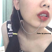 1Lot Goth Fake Lip Piercing Chain Ear Piercing Anime Cosplay Prop Jewelry Stainless Steel Ear Hoop Clip No Pierced Punk Harajuku