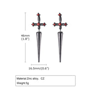 Gothic Kinitial Sword Earrings Vintage Cool Punk Crystal Ear Jacket Goth Dagger Earrings Jewelry Gift For Men Rock Anniversary