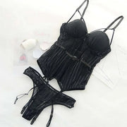 Gothic corset Bustier With Cup Girdle Set With Straps Transparent Underwear Women Tops Lingerie Corsets with G-String