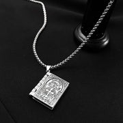 Gothic Style Religious Bible Men’s Necklace Alloy Steel Vintage Flipped Bible Pendant Necklace Gifts For Friend