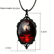 Gothic Horror Cameo Necklace Women Man Witch Jewelry Accessories Bat Castle Crow Black Cat Pumpkin Charm Rope Chain Choker Trend