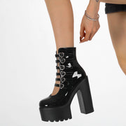Gdgydh Block Heels Pumps for Women Fashion Multi Buckle Strap Heart Design Dress Shoes Side Zipper High Heels Mary Jane Shoes