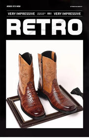 Classic Men's Boots British Retro Riding Boots Man Embossed Leather Embroidery Knight Boots Mid-Calf Style Casual Shoes Man New