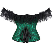 Gothic Women Off Shoulder Corset with Lace Sleeves Elegant Victorian Showgirl Party Costume Sexy Plus Size Corsets