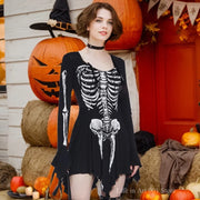 Halloween Gothic Women Dress Long Sleeve High Waist Cosplay Skull Dresses Goth Aesthetic 90s Egirl Sexy Slim Party Holiday Club