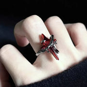 Gothic Dark Red Y2K Cross Star Stone Rings for Women Goth Moon Star Blue Butterfly Crystal Ring Egirl Colorful Opal Ring Jewelry