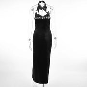 Goth Dark Elegant Evening Velvet Cheongsam Dresses Mall Gothic Lace Flare Sleeve Crop Tops Grunge Split Cut Out Partywear Dress