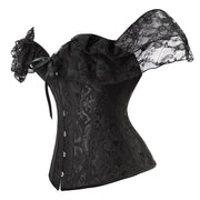 Gothic Women Off Shoulder Corset with Lace Sleeves Elegant Victorian Showgirl Party Costume Sexy Plus Size Corsets