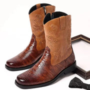 Classic Men's Boots British Retro Riding Boots Man Embossed Leather Embroidery Knight Boots Mid-Calf Style Casual Shoes Man New