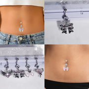 Fashion Navel Ring Delicate Zircon Bow Heart Belly Button Ring Piercing Barbell Pendant For Women Girls Body Piercing Jewelry