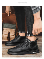 Men's boots autumn and winter new warm plush outdoor casual boots work boots fashion versatile soft soled comfort leather boots