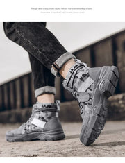 Camouflage Men's Boots Trendy Casual Workwear Shoes Medium Top Boots Retro Hiking Trekking Climbing Desert Boots Motocross Boots