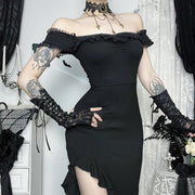 AltGoth Coquette Sexy Elegant Dress Women Gothic Dark Aesthetic Fairycore Grunge Off-the-shoulder Lace Patchwork Party Dresses