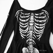 Halloween Gothic Women Dress Long Sleeve High Waist Cosplay Skull Dresses Goth Aesthetic 90s Egirl Sexy Slim Party Holiday Club