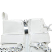 Gdgydh Women's Chain Decor Block Heeled Boots Fashion Lace Up Side Zipper Platform Boots Stylish Ankle Boots High Heels