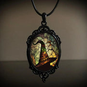 Gothic Horror Cameo Necklace Women Man Witch Jewelry Accessories Bat Castle Crow Black Cat Pumpkin Charm Rope Chain Choker Trend