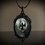 Gothic Horror Cameo Necklace Women Man Witch Jewelry Accessories Bat Castle Crow Black Cat Pumpkin Charm Rope Chain Choker Trend
