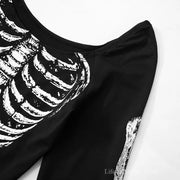 Halloween Gothic Women Dress Long Sleeve High Waist Cosplay Skull Dresses Goth Aesthetic 90s Egirl Sexy Slim Party Holiday Club