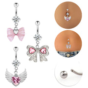 Fashion Navel Ring Delicate Zircon Bow Heart Belly Button Ring Piercing Barbell Pendant For Women Girls Body Piercing Jewelry