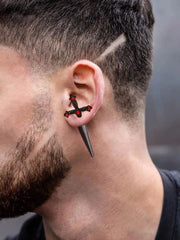 Gothic Kinitial Sword Earrings Vintage Cool Punk Crystal Ear Jacket Goth Dagger Earrings Jewelry Gift For Men Rock Anniversary