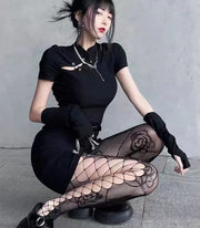 Woman Girls Gothic Cartoon Fishnet Stockings Snake Kuromies Skull Socks Mesh Tights Panties Lolita Plus Size Pantyhose Leggings