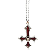 Gothic Punk Hip-pop Cosplay Necklace Unisex Blood Red Chain Alloy Choker Cross Pendant Jewelry Halloween Accessory Prop Gift