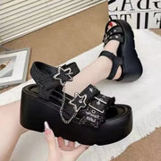 Women Fashion Buckle Platform Sandals Thick Bottom Wedge Heel Sandals Chain Decor Gothic Summer Shoes Women Sandalias De Mujer