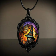 Gothic Horror Cameo Necklace Women Man Witch Jewelry Accessories Bat Castle Crow Black Cat Pumpkin Charm Rope Chain Choker Trend