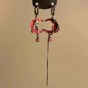 Gothic Star Red Moon Gem Asymmetric Earrings Hip-pop Water Droplet Pendant Tassel Chain Ear Buckle Eardrop Jewelry Halloween