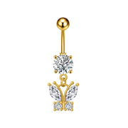 Elegant Dangled Belly Piercing Jewelry Fashion Dragonfly Owl Butterfly Shaped Curved Navel Rings Stainless Keys CZs Belly Ring