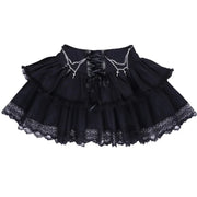 Gothic Skirt Sexy Cute Black Mini Women Drawstring Folds High Waist Irregular Ruffle Patchwork Fairycore Short Skirts Mori Girl