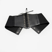 Fashionable Gothic Corset Belt Triple Buckle with Black Rivet Studs Elastic Waspie Waistband for Punk Women Perfect for Coats