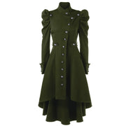 Autumn Gothic British Style Coat For Women Medieval Steampunk Solid Color Irregular Stand Collar Dress Halloween Female Outwear