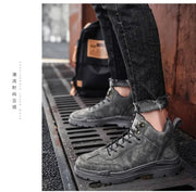 Men's High-top Boots in Solid Color Retro Style Fashionable Flat and Durable Handcrafted All-season Outdoor Work Boots