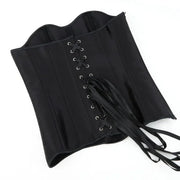Gothic Black Satin Overbust Corset Top for Women Sexy Lace-Up Side Zipper Waist Bustiers Body Shaper Lingerie