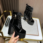 14CM Ankle Knight Boots High Heels Shoes For Nightclub Thick Heel Platform Boots Cool Black Punk Girls Footwear High Quality