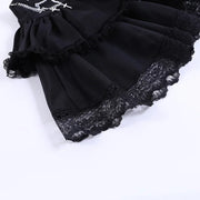 Gothic Skirt Sexy Cute Black Mini Women Drawstring Folds High Waist Irregular Ruffle Patchwork Fairycore Short Skirts Mori Girl