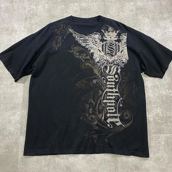 Classic Y2K Gothic Style T-shirt Print Oversized T Shirt High Street Shirts Gothic Round Neck Cotton Tops New Mens Women T Shirt