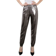Women's Mid Waist Solid Colour Shiny Glossy Sweatpants Nine Minute Pants Fashion hip-hop trousers Disco Bottoms
