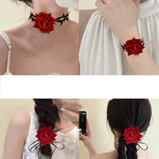 Gothic Big Rose Flower Clavicle Chain Necklace Women Wed Bridal Sexy Adjustable Choker Mariage Jewelry Halloween Accessories