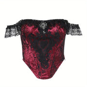 New Autumn Gothic Style Composite Lace Corset Top - Women's Spliced Design Blouse for Office, Dating & Street Wear