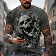 Men's Casual T-Shirt, Gothic Skull Heart Hands Graphic Black Short Sleeve Crew Neck Tee Cool Streetwear Halloween Fashion Top
