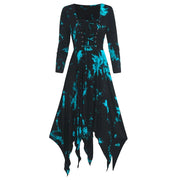 Gothic Tie-dye Dress Lace Up Long Sleeve Drree For Women Polyester Fabric Irregular Hem Performance Dress Halloween Costumes